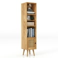 thumbnail image 1 of Patiojoy Slim Tall Rattan Storage Cabinet Boho Accent Bookshelf w/ Rattan Door 12-Position Adjustable Shelf & Solid Wood Legs Gray, 1 of 8