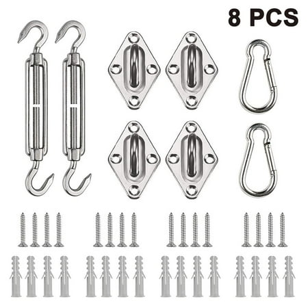 

8-piece Set of Sun Sail Attachment 2 Stainless Steel Turnbuckles 2 Carabiners 4 Wall Mount Sun Sail Accessories for The Safe Ins