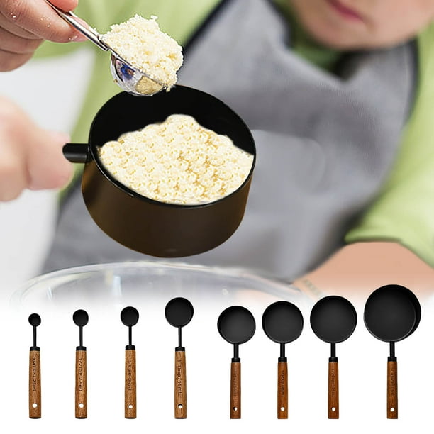 Utensilios De Repostería Juego de 4 tazas medidoras de acero inoxidable con mango de madera para hornear y cocinar. Rkxzt
