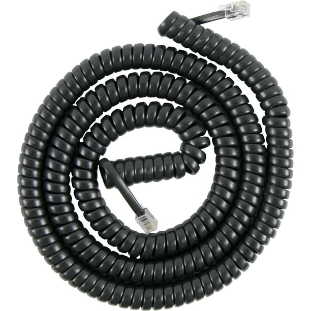 onn. Telephone Coiled Handset Cord, 15 Feet, Black