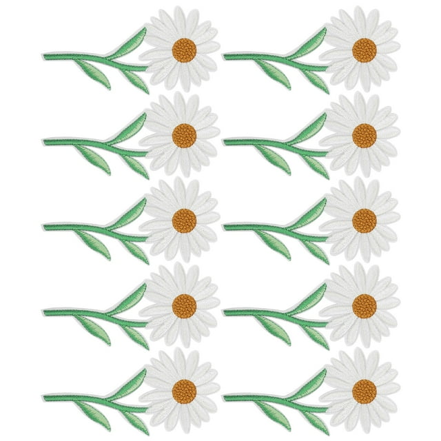 Reparación de ropa DIY, 10 piezas de parches de tela con flores de margaritas blancas, parches de planchado con margaritas blancas, uso conveniente