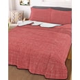 thumbnail image 2 of Quilts Twin XL Size, Coral Red Soft Comforter Bedding Set for Bed, Farmhouse Burlap Solid Red Color Modern Linen Texture Lightweight Quilted Bedspread with Pillow Cover(2 Pieces), 68x98 Inch, 2 of 6