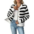 thumbnail image 3 of Women's Long Sleeve Striped Cardigan Sweaters Button Down Cable Knit Fall Classy Outwear Black & White L, 3 of 10