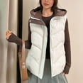 thumbnail image 2 of YOIAVAIOY Women's Hooded Quilted Puffer Vest Winter Warm Padded Gilet Jacket Zip Up Stand Collar Sleeveless Down Jackets with Pockets White XL, 2 of 7