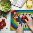 thumbnail image 3 of 70s Party Cutting Board, Peace and Love Groovy Sixties Tie Dye Effect Heart Shaped Abstract Rainbow Print, Decorative Tempered Glass Cutting and Serving Board, Large Size, Multicolor, by Ambesonne, 3 of 5
