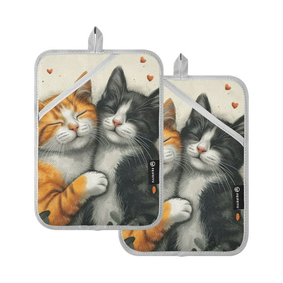 ALAZA Cats with Heart Pot Holders Set of 2 Heat Resistant Kitchen Oven Mitts