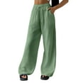 thumbnail image 3 of TANBOM Wide Leg Wrinkle Texture Rayon Women's Casual Pants Green (Women's S), 3 of 4