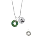 thumbnail image 2 of Delight Jewelry Silvertone Green Resin Wreath with Crystals Silvertone Script Initial Disc - N - Charm Necklace, 20"+3", 2 of 4