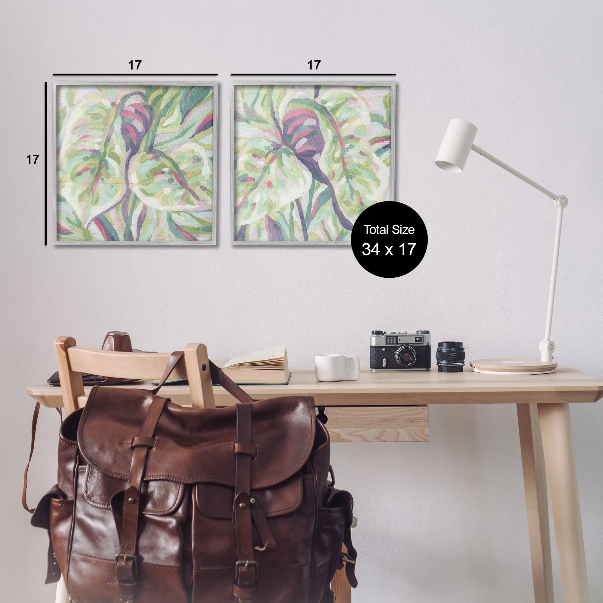 Stupell Industries Tropical Fronds Pattern Botanical & Floral Painting Gray Framed Art Print Wall Art, 17 x 17, Set of 2