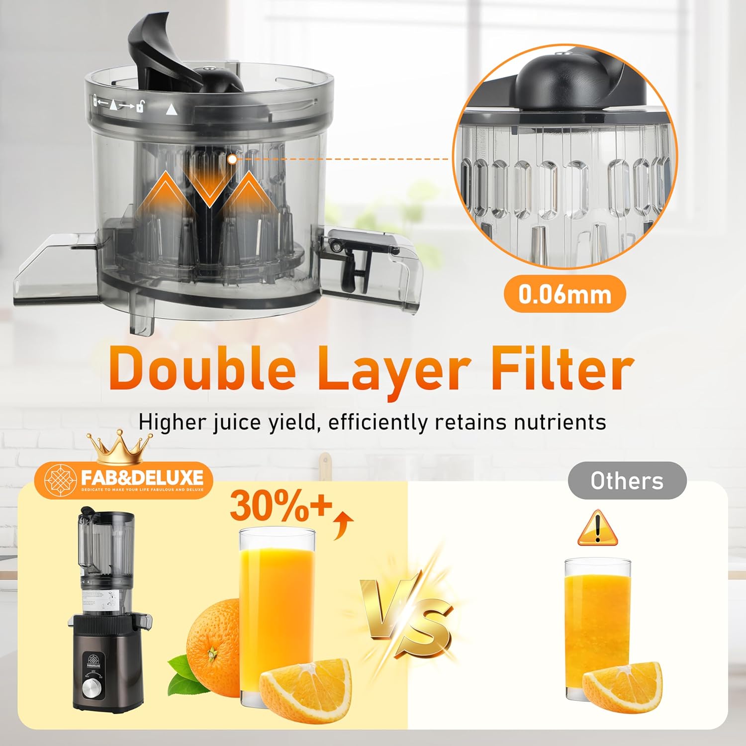 Cold Press Juicer - Juicer Machines with 4.3 Wide Feed Chute, 34oz Slow Masticating Juicer for Fruits and Vegetables, 99 High  Yield, Reverse Function, Dishwasher Safe