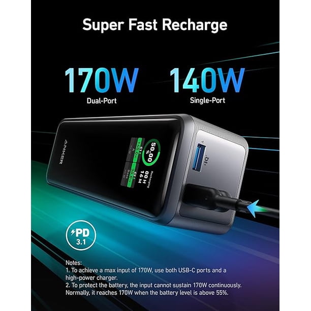 Anker Prime - Power bank - 250 Watt - 27650 mAh - 99.54 Wh