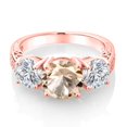 thumbnail image 2 of Gem Stone King 18K Rose Gold Plated Silver Peach Morganite and Lab Grown Diamond Engagement Ring for Women | 3.18 Cttw | Round 8MM | Gemstone October Birthstone | Size 6, 2 of 4