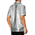 thumbnail image 3 of INSPIRE CHIC Crocodile Pattern Shirt for Men's Button Down Short Sleeves Shiny Disco Metallic Shirts S Silver, 3 of 4