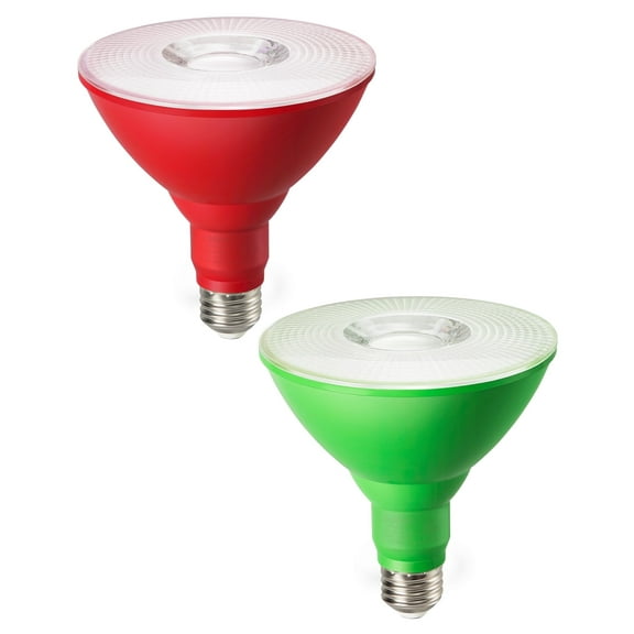 EDISHINE 2 Pack LED Par38 Flood Red Green Outdoor Christmas Light Bulbs, 18W (120W Equivalent), Dimmable, E26 Base Green Red LED Lights for Holiday Decor