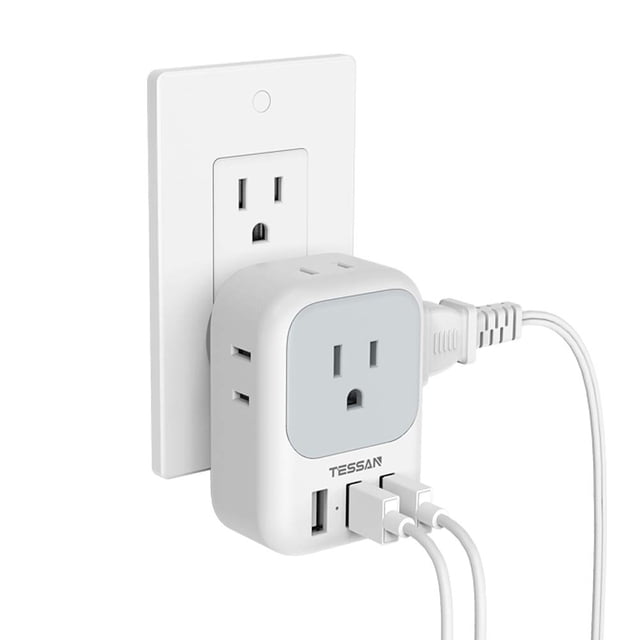 Bloque de cargador USB TESSAN, adaptador de enchufe USB con 4 salidas de CA y 3 puertos USB