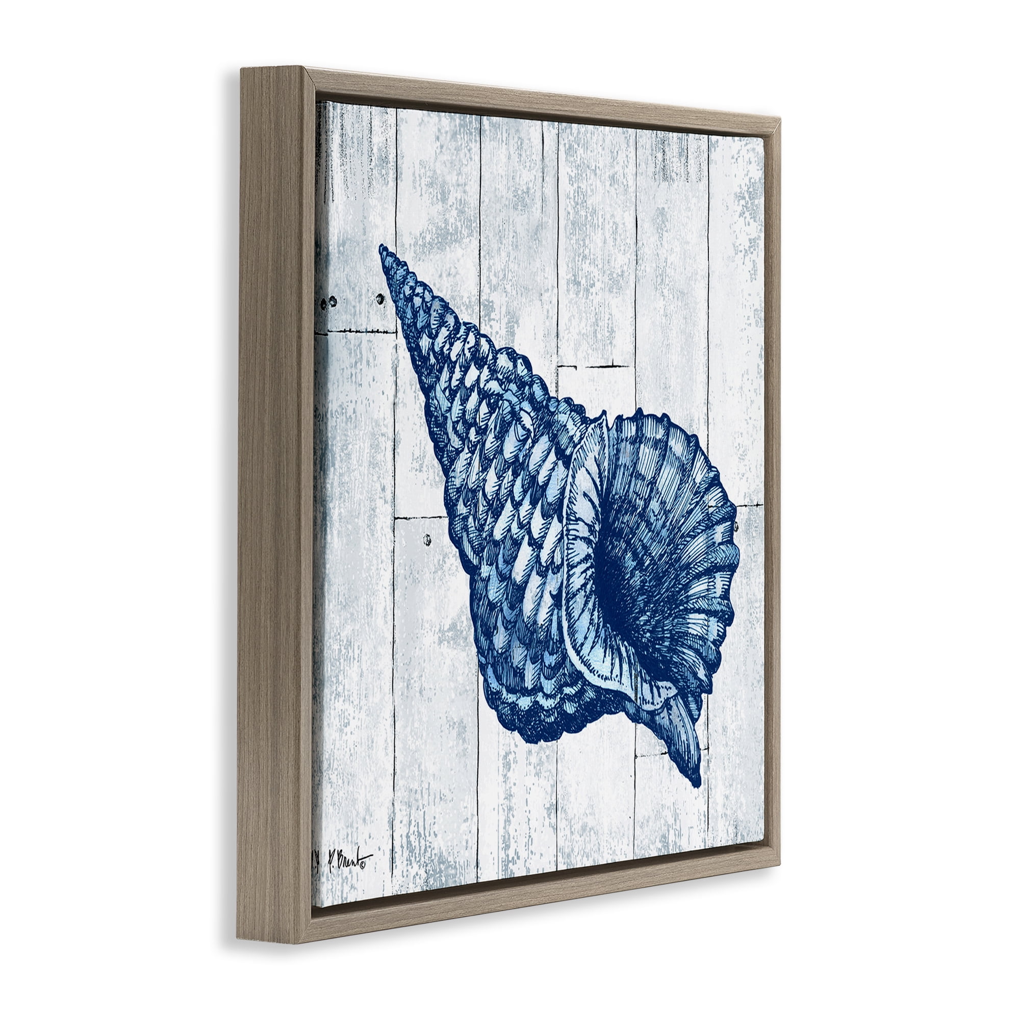 Stupell Industries Coastal Timberland Conch Brown Framed Floater Canvas Wall Art, design by Paul Brent