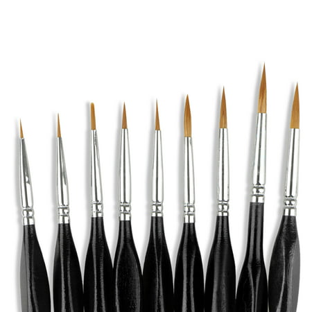 Pointed-Round Paintbrush Set, 9 Pieces Round Pointed Tip Sable Hair Artist Detail Paint Brushes Set for Fine Detailing & Art Painting, Acrylic Watercolor Oil, Nail Art, Miniature