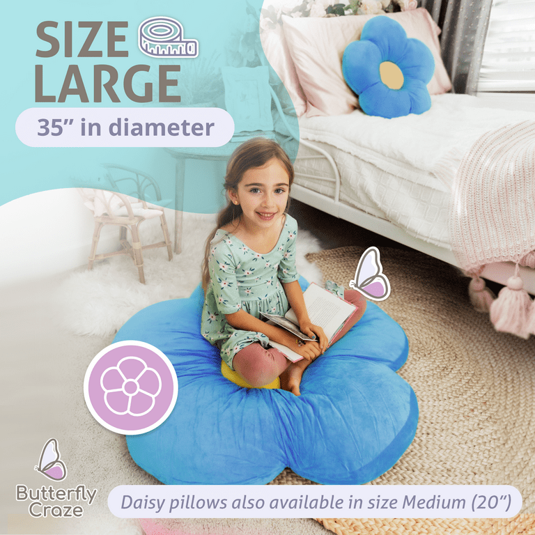 Butterfly Craze Daisy Lounge Flower Pillow - Cozy & Stylish Floor Cushion,  Perfect Seating Solution For Teens & Kids, Machine Washable Aesthetic