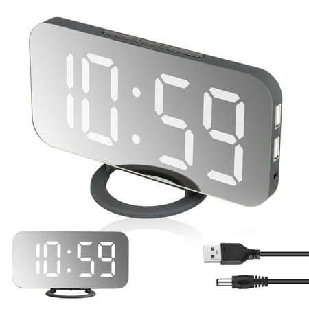 TSV Mirror Digital Alarm Clock LED Display Sensor Automatic Portable Modern USB Clock Battery Operated Dimmable Large Screen HD Clock, Snooze Function for Home Office Travel