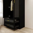 thumbnail image 2 of ModMakers 2-Door Wardrobe Armoire Closet, Modern Wood Wardrobe Storage Cabinet with Mirror & 2 Drawers, Black, 2 of 9