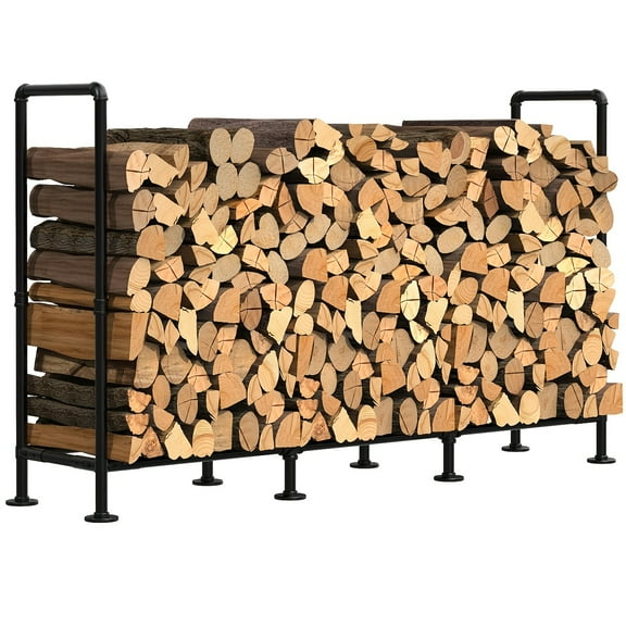 Heavy Duty Adjustable Firewood Rack - Sturdy Metal Log Holder with Powder Coated Finish, Space Saving Organizer for Indoor Outdoor Fireplace Wood Burner BBQ Grill, Easy Assembly Corner Design