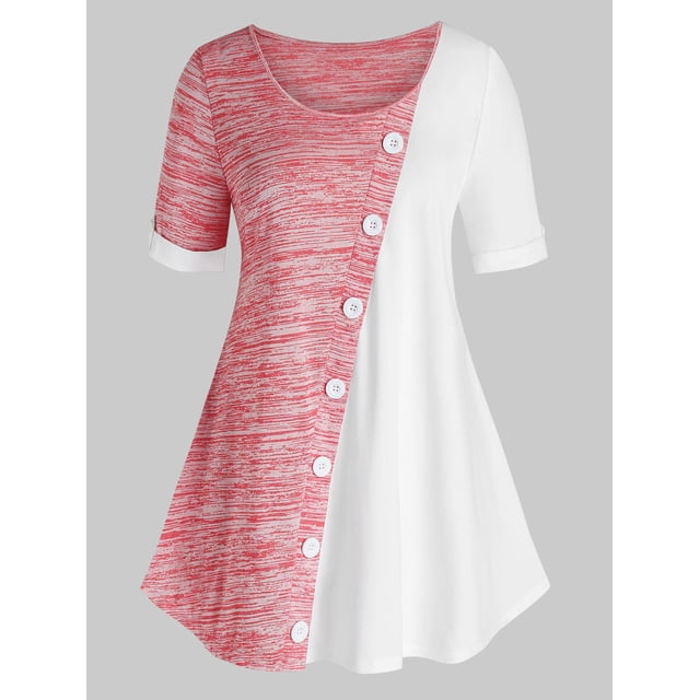 Tamaño más Colorblock Mock botón camiseta Rosegal Camisetas tallas grandes