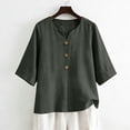 thumbnail image 6 of Solid Color 3/4 Sleeve V Neck T Shirt for Women Casual Buttoned Pullover Tops Loose Fit Lightweight Soft Tees for Summer Daily Outfits and Loungewear, 6 of 7
