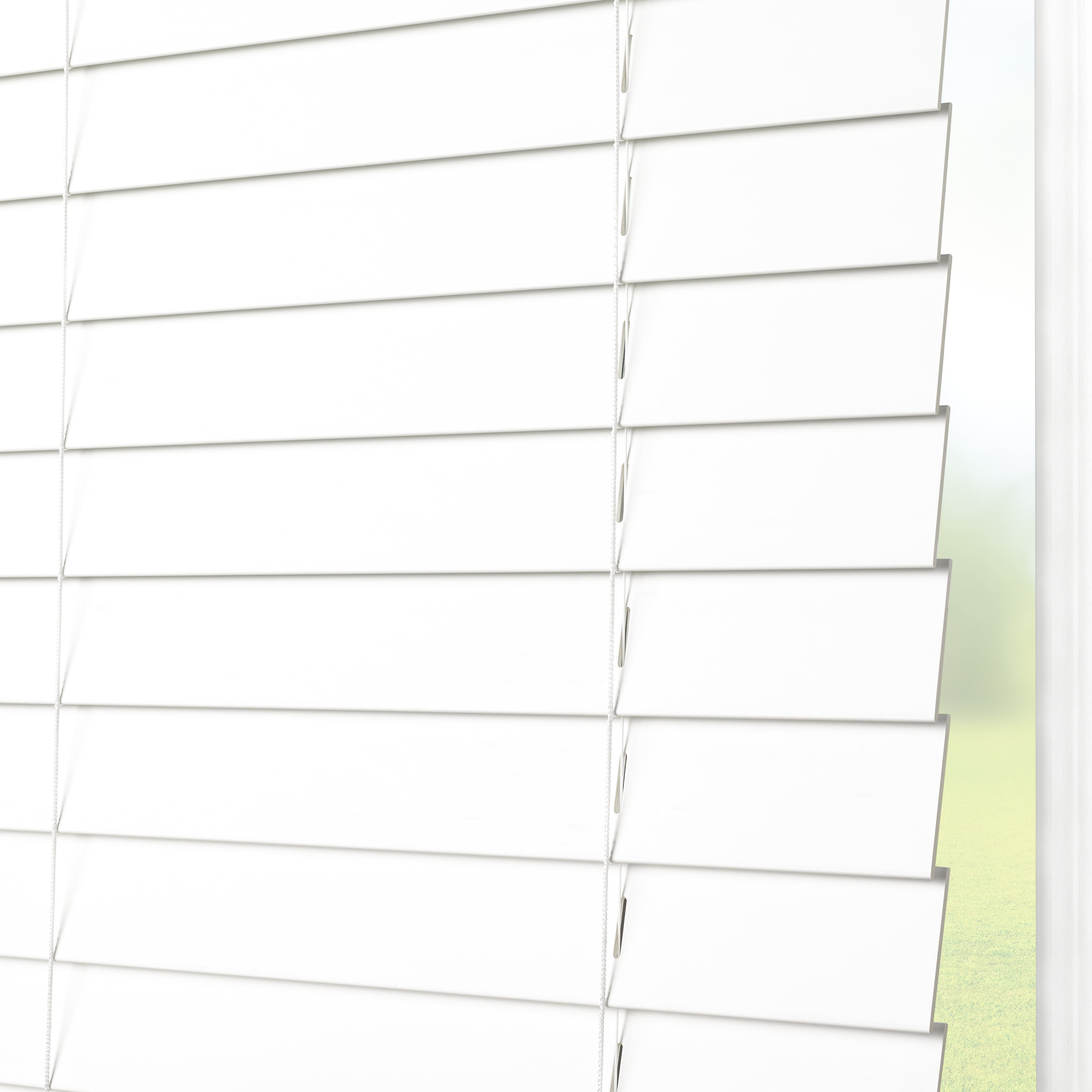 Coverscaped 2.5" Cordless Faux Wood Smooth White Blinds with 3.25" Crown Valance, 34.5" x 74"