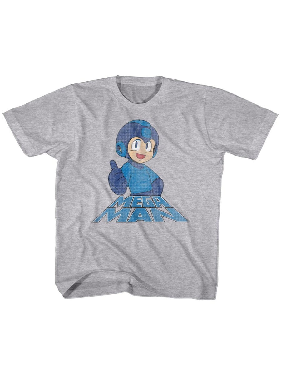 Mega Man Youth Boys Kids Short Sleeve T-Shirt White Blue Bomber Graphic Crew Tee
