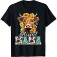 thumbnail image 2 of 100% Cotton Blessed Mama Highland Cow Sunflowers Mothers Day Caring T-Shirt, 2 of 5