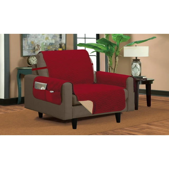Classic Reversible Quilted Waterproof Furniture Protector Diamond Design (Chair, Burgundy/Sand)