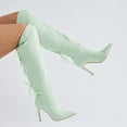 thumbnail image 3 of FSJ Women Simple Lace Up Over the Knee Boots Stiletto High Heel Pointed Closed Toe Sexy Party Dress Long Boots Shoes Size 4 Green, 3 of 4