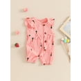 thumbnail image 6 of Aojekbee Baby Girl Casual Jumpsuit Summer Cherry/Carrot Print Button Romper Pants for Newborn Toddler Cute Clothes, 6 of 10