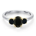 thumbnail image 3 of Gem Stone King 925 Silver and 10K Yellow Gold Black Onyx Engagement Ring for Women | 0.96 Cttw | Oval 7X5MM | Gemstone December Birthstone | Size 9, 3 of 6