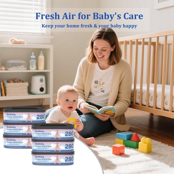 6 Pack Standard Square Bags Refill Compatible with Diaper Genie Compact, Select and Classic Pails, Max Odor Control, Disposal Bag Refills, Continuous Film, Hold Up to 280 Newborn-Sized Diapers