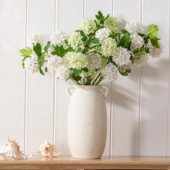 Rustic White Ceramic Vase - 12 Inch Tall Farmhouse Pottery Decorative Vase for Home, Tabletop, Mantle, Fireplace, Wedding Centerpiece