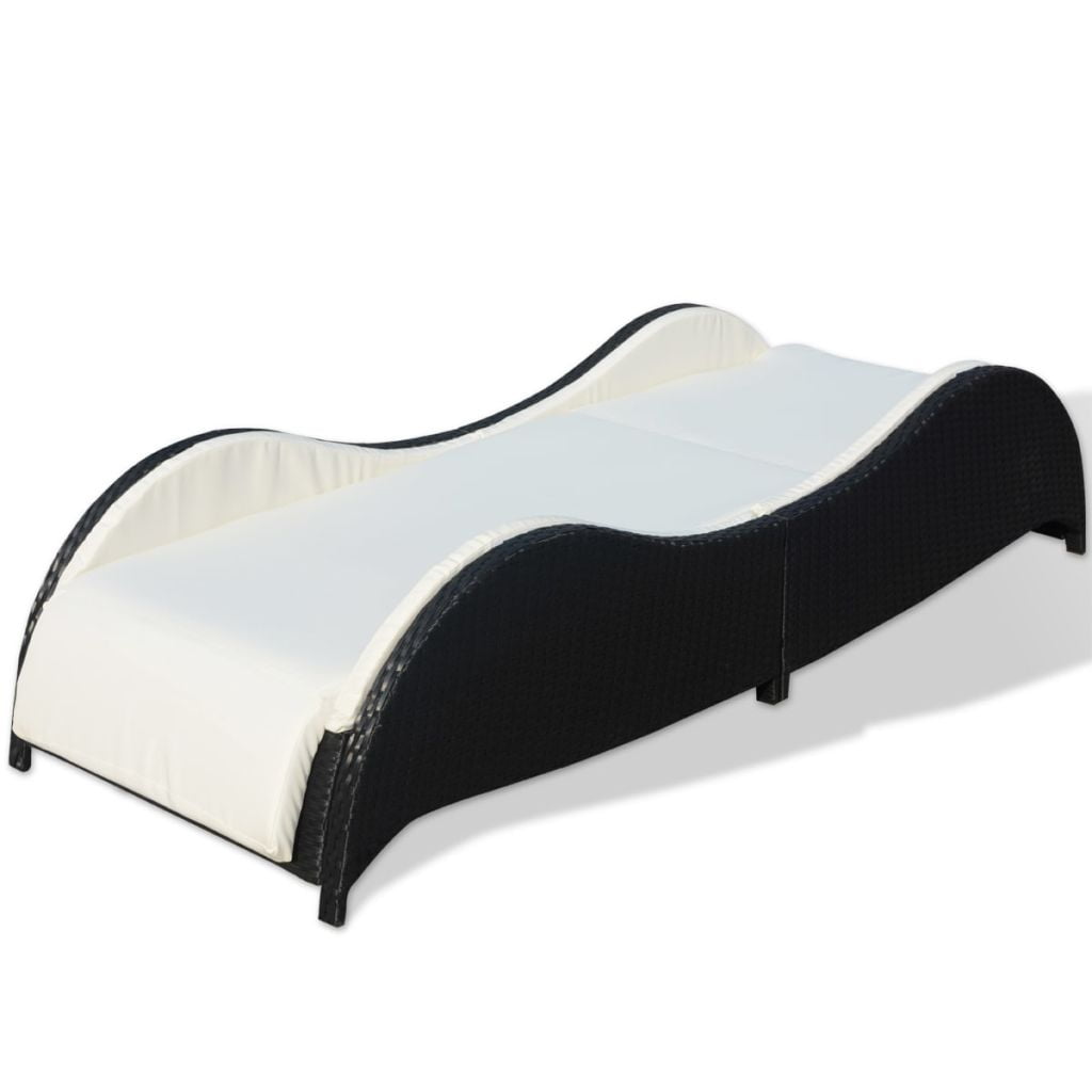 Sun Lounger with Cushion Poly Rattan, Rattan Wicker Lounger Seater