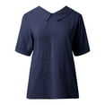 thumbnail image 3 of TYGHBN Women's Retro Fashion Solid Color Loose Casual Turndown Neck Shirt Short Sleeved T Shirt Tops Workout Tops for Women Loose Fit Space Shirt Tee Shirts Girls Exercise Wear for Women Women Tops, 3 of 4