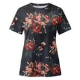 thumbnail image 3 of Aoujea Women Casual Printing Round-Neck Lace Hollow Out Short Sleeve Pullover Slimming Blouse T-shirt Tops Women Tops 50% Off Clear! S-5XL, 3 of 5