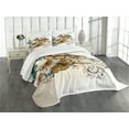 thumbnail image 3 of Ambesonne Ombre Quilted Bedspread Set 3 Pcs, Monarch Vintage Damask, Queen Size, Pale Brown Sky Blue, 3 of 5