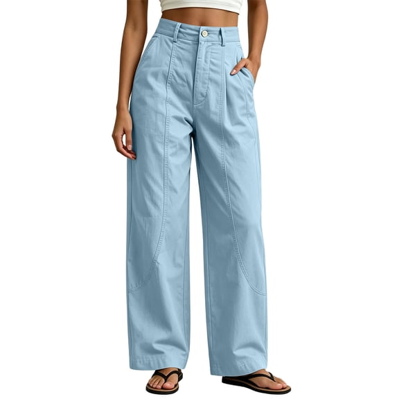hoksml Women's Barrel Leg Pants Button Front High Waisted Wide Leg Trousers with Pockets for Daily Wear And Everyday Commuting