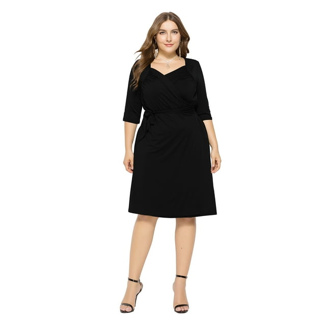 U.Vomade Robe d'Été pour Femme Grande Taille Décontractée à Manches Mi-Longues à Col en V