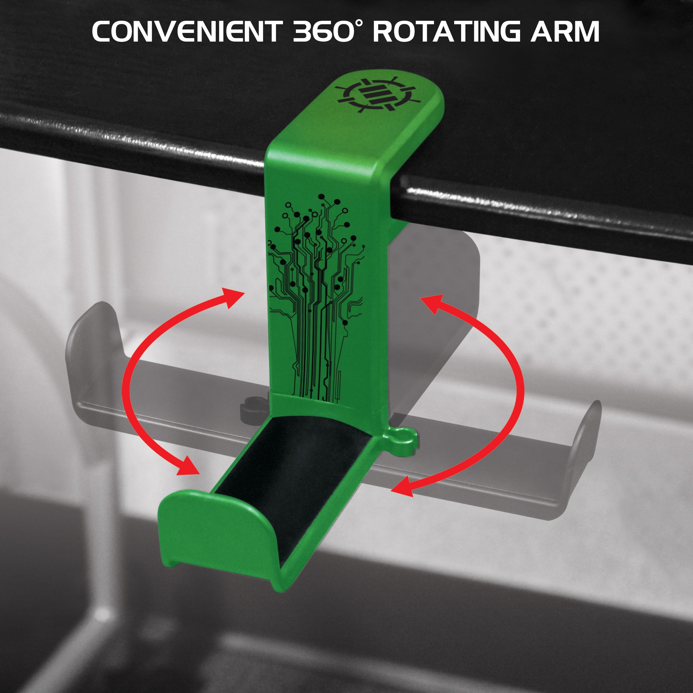 ENHANCE PC Gaming Headphone Holder Headset Hanger Mount - Headphones Stand with Adjustable 360 Rotating Arm , Under Desk Clamp On Design , Universal Fit , & Built In Cable Clip Organizer - Green