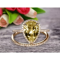 Bridal Ring 8x5mm Pear Shape 2.25 Carat Champagne Diamond Moissanite Wedding Ring Set Engagement Ring 10k Yellow Gold Claw Prong Halo Matching Band Vintage looking