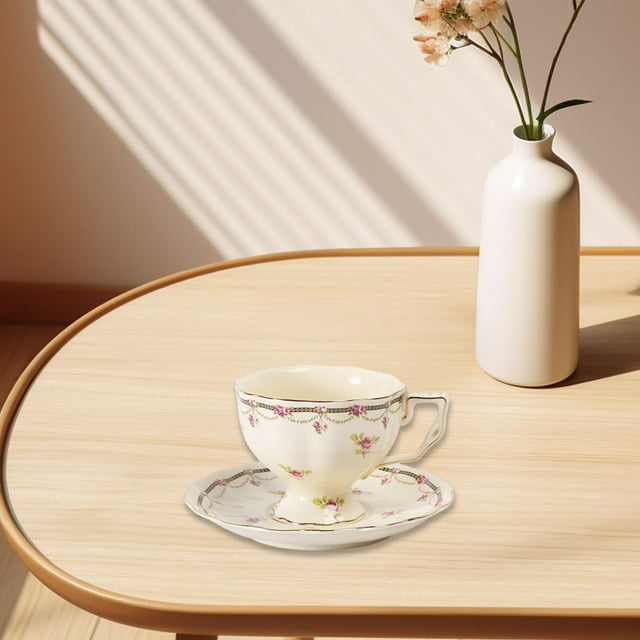 Juego de taza y platillo de café de cerámica, juego de taza de té de tarde, durabilidad , regalo de cumpleaños único, de café multifuncional