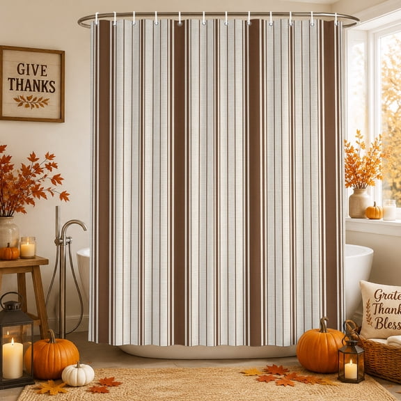 Brown Striped Shower Curtains for Bathroom, Modern Minimalist Stripes Farmhouse Waterproof Fabric Shower Curtain, Decorative Bathroom Curtain for Bathtub, 36"x72", No Hooks Included