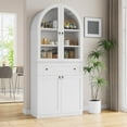 thumbnail image 6 of Pipleo 71" Tall Arched Kitchen Pantry Cabinet with Glass Doors, Modern Kitchen Storage Cabinets with Adjustable Shelves and Drawer, Wooden Storage Pantry Cabinet for Living Room, Dining Room, 6 of 7