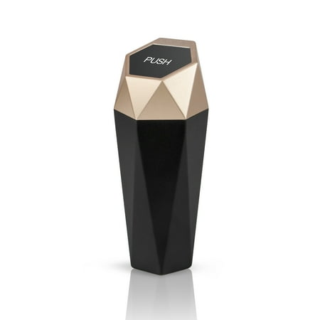 OUDEW Car Trash Can with Lid New Car Dustbin Diamond Design, Leakproof Vehicle Auto Trash Bin, Portable Mini Garbage Bin Fits Cup Holder, Used for Home, Office, Kitchen, Bedroom(Gold, 1 Pack)