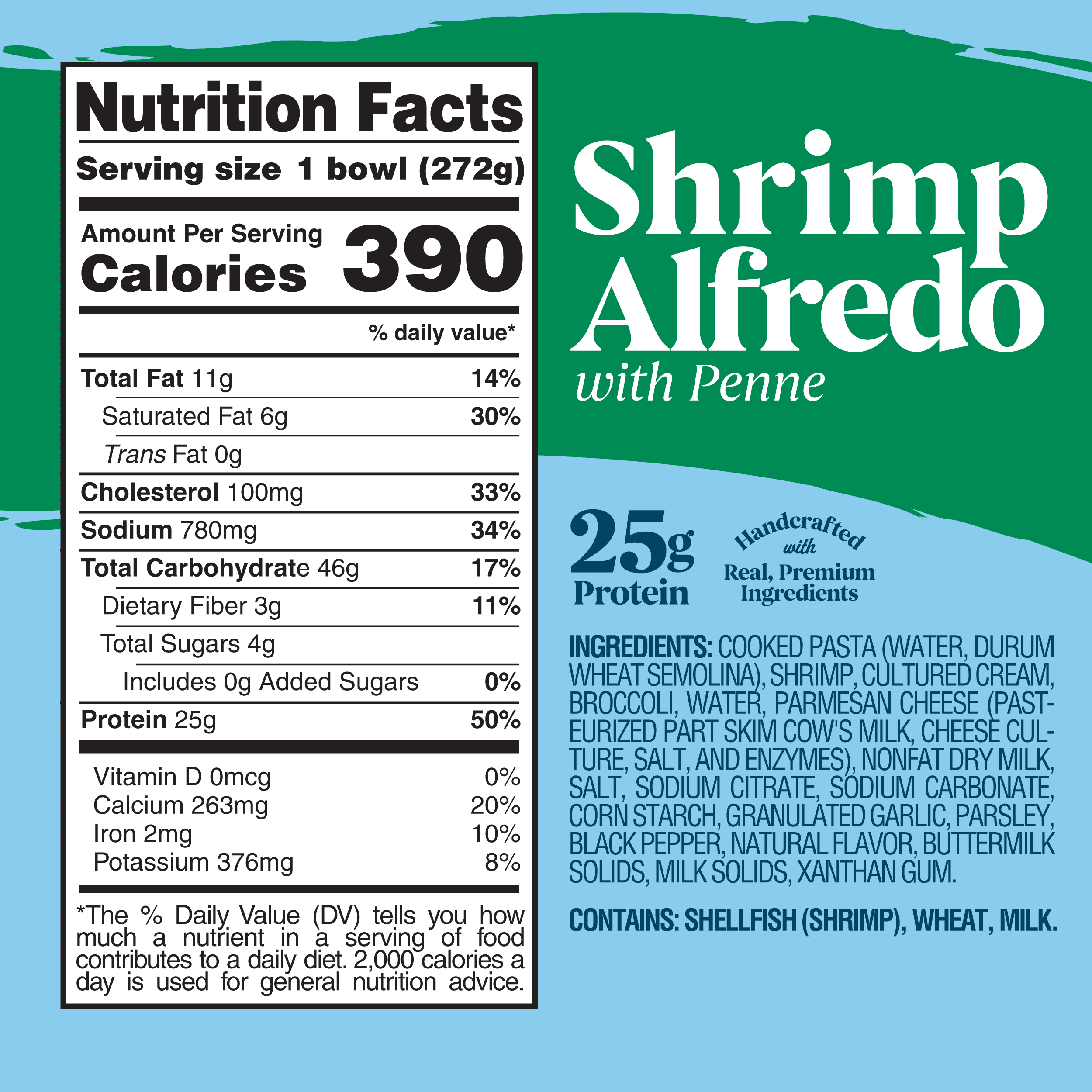 Scott & Jon’s Frozen Meals, Shrimp Alfredo Pasta, Microwave Meals, Frozen Lunch or Dinner for One, 9.6 oz