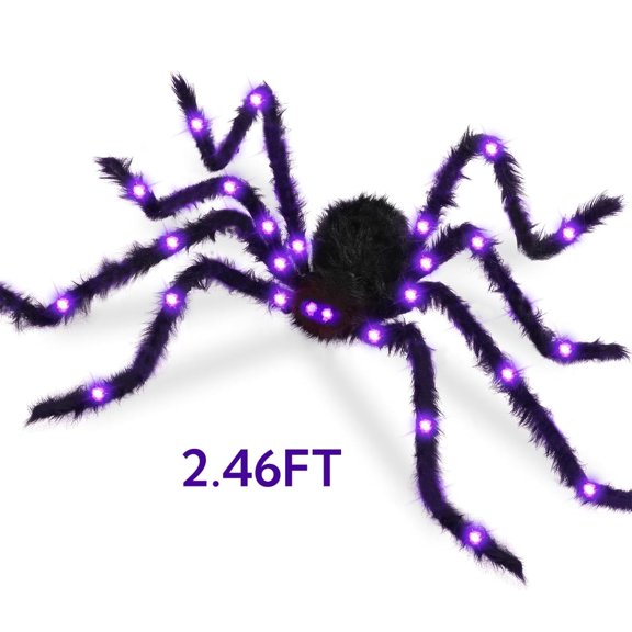 Halloween Spider Decoration Fake Giant Spider Light up Realistic Black Hairy Spider for Spooky Halloween Party Supplies Outdoor Indoor Yard